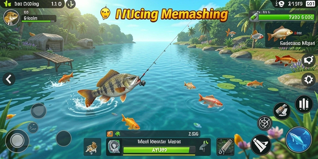 Tangkapan layar AYU89 menampilkan pemain sedang memancing di danau yang indah.