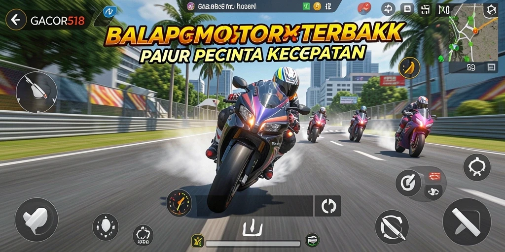 Screenshot utama GACOR518 menampilkan aksi balap motor yang mendebarkan.