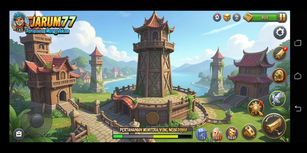 Tampilan gameplay menegangkan JARUM77 dalam strategi Tower Defense.