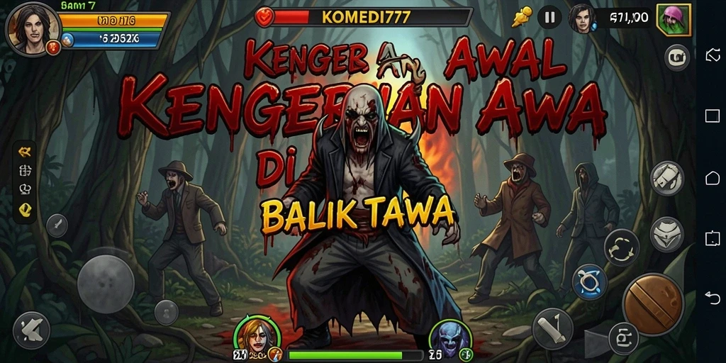 Tampilan gameplay KOMEDI77 dengan suasana yang mencekam dan menghibur.