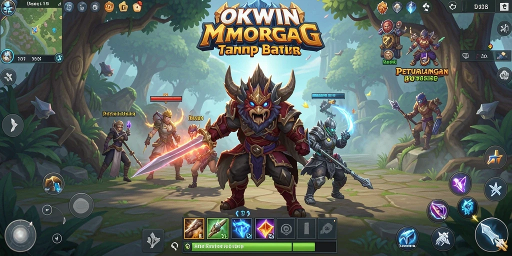Gameplay OKWIN yang penuh aksi dalam dunia MMORPG yang luas.