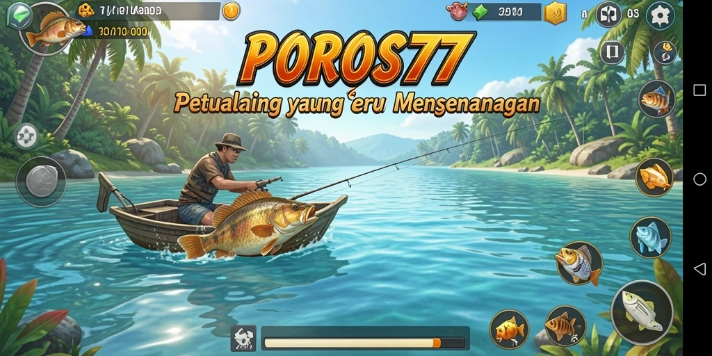 Screenshot gameplay POROS77 yang menampilkan aksi memancing yang seru.