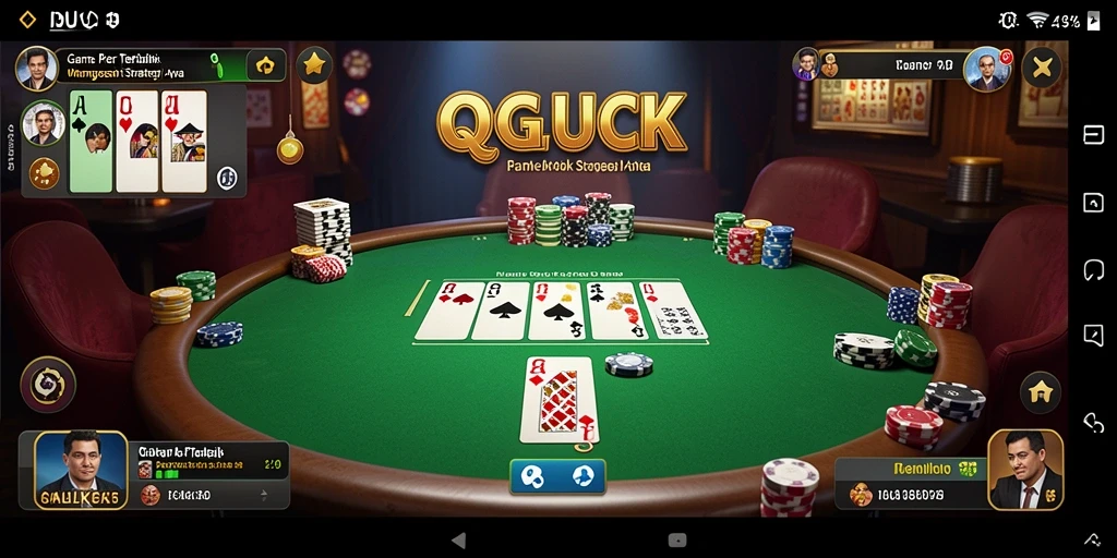 Tampilan nyata gameplay QGLUCK dengan aksi poker yang seru.