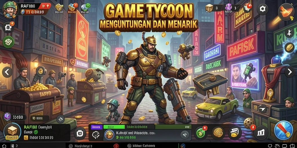 Screenshot utama gameplay RAFI88 menunjukkan dinamika pengelolaan bisnis yang seru.