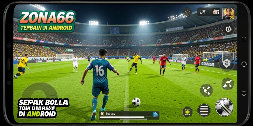 Tampilan gameplay ZONA66 yang penuh aksi sepak bola.